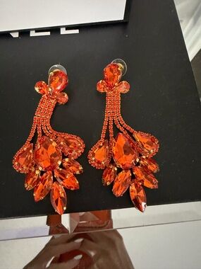 Elegant Orange Crystal Drop Earrings - Women Jewelry
